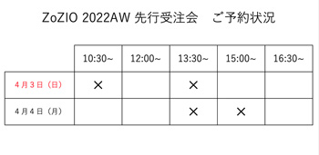 ZoZIO-2022AW-先行受注会-予約状況